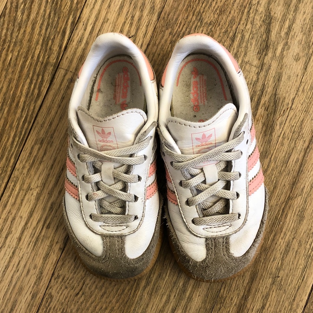 Adidas Kids White and Pink Striped Sneakers